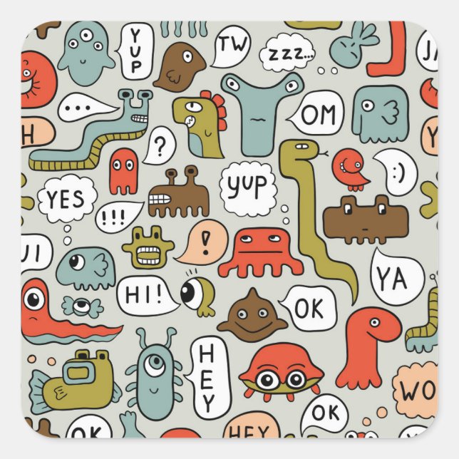 Pegatina Cuadrada Monstruos de Personalizados amables: fondo sin inc (Anverso)