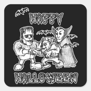 Pegatina Cuadrada Monstruos divertidos - Feliz Halloween