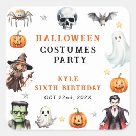 Pegatina Cuadrada Monstruos modernos fiesta de cumpleaños de disfrac