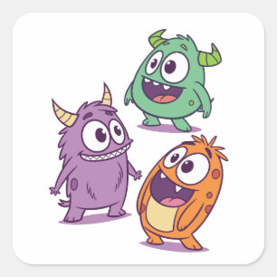 Pegatina Cuadrada Monstruos Personalizados juguetones - Carácter gua