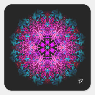 Pegatina Cuadrada Monstruos y una flor (patrón abstracto) v1