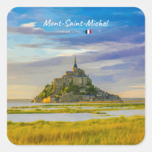 Pegatina Cuadrada Mont-Saint-Michel, Francia - Abadía Medieval