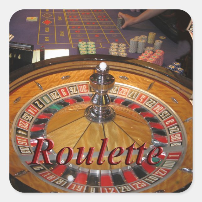 Pegatina Cuadrada Montaje de la rueda del Casino Roulette (Anverso)