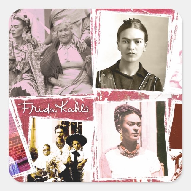 Pegatina Cuadrada Montaje fotográfico de Frida Kahlo (Anverso)
