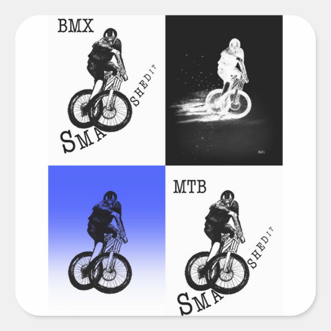 Pegatina Cuadrada Montaña Biker MTB BMX CYCLIST Pegatinas (Anverso)