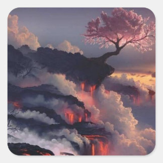 Pegatina Cuadrada montaña de japón