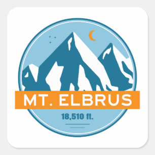 Pegatina Cuadrada Montaña Elbrus Rusia Estrellas Luna