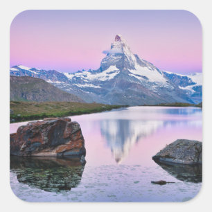 Pegatina Cuadrada Montaña Matterhorn en Zermatt, Suiza