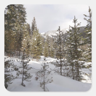 Pegatina Cuadrada Montaña nevada de invierno en Montana