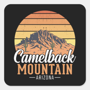 Pegatina Cuadrada Montaña Retro Camelback Arizona Viaje Desierto