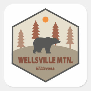 Pegatina Cuadrada Montaña Wellsville Wilderness Utah Oso