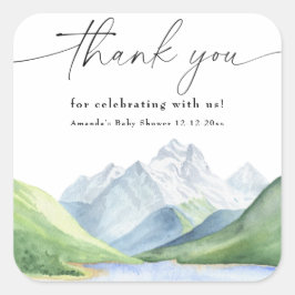 Pegatina Cuadrada Montañas acuáticas Gracias