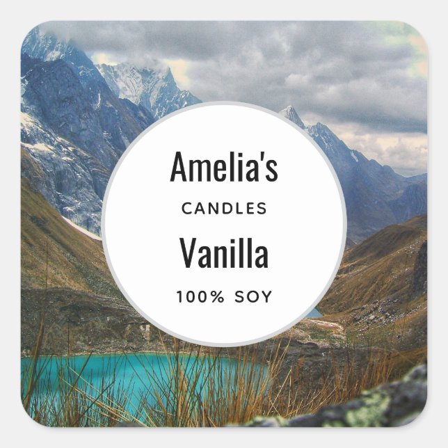 Pegatina Cuadrada Montañas Alpinas Escénicas Foto Negocio De Velas (Anverso)