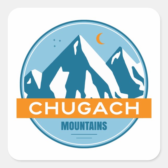 Pegatina Cuadrada Montañas Chugach Alaska (Anverso)