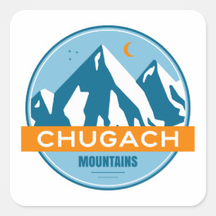 Pegatina Cuadrada Montañas Chugach Alaska