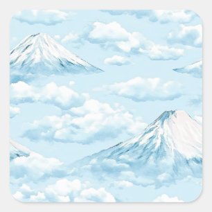 Pegatina Cuadrada Montañas Nevadas Oníricas - Azul Blanco Suave