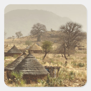 Pegatina Cuadrada Montañas Nuba, aldea de Nugera