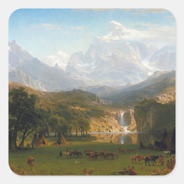 Pegatina Cuadrada Montañas rocosas de Bierstadt desembarcan en pintu (Anverso)