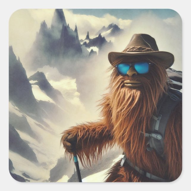 Pegatina Cuadrada Montañas Sasquatch Senderismo (Anverso)