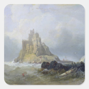 Pegatina Cuadrada Monte de San Miguel, Cornwall