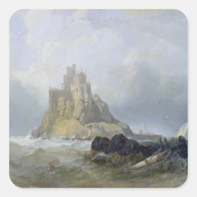 Pegatina Cuadrada Monte de San Miguel, Cornwall (Anverso)