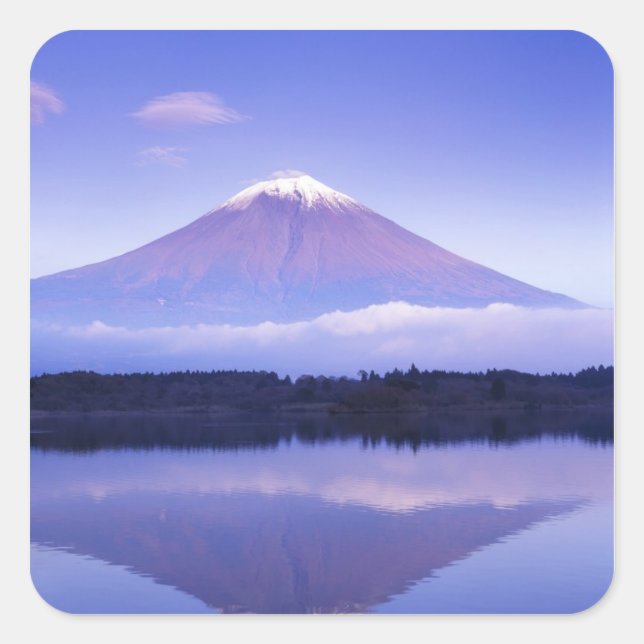 Pegatina Cuadrada Monte Fuji con Nube Lenticular, Lago Motosu, (Anverso)