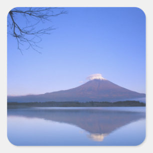 Pegatina Cuadrada Monte Fuji desde el lago Motosu, Yamanashi, Japón