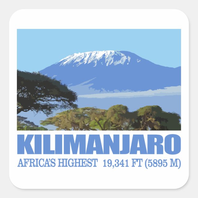 Pegatina Cuadrada Monte Kilimanjaro (Anverso)