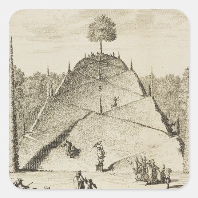 Pegatina Cuadrada Monte Parnassus artificial, grabado por Johannes V (Anverso)