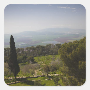 Pegatina Cuadrada Monte Tabor, sitio de la transfiguración bíblica