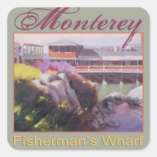 Pegatina Cuadrada Monterey Fishermans Wharf Scenic California Coast (Anverso)