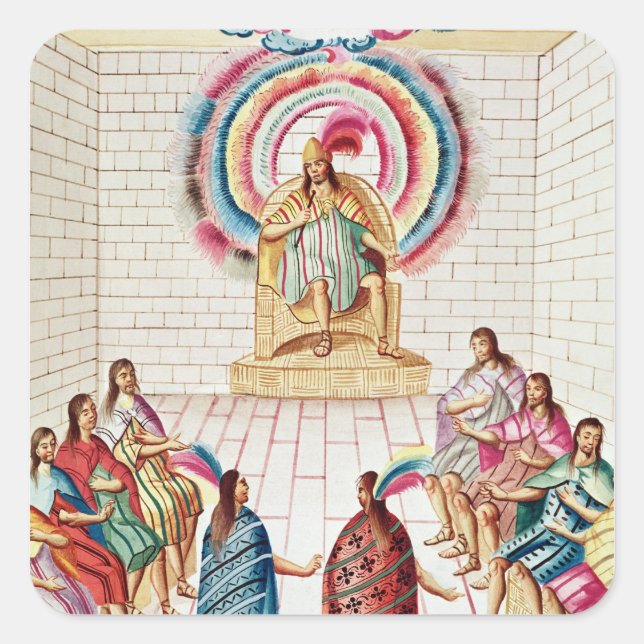 Pegatina Cuadrada Montezuma II y su Consejo (Anverso)