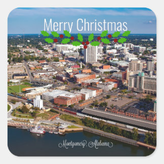 Pegatina Cuadrada Montgomery, Alabama Chistmas saludos