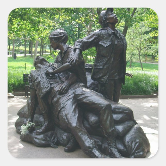 Pegatina Cuadrada Monumento a las Mujeres de Vietnam, Washington, D. (Anverso)