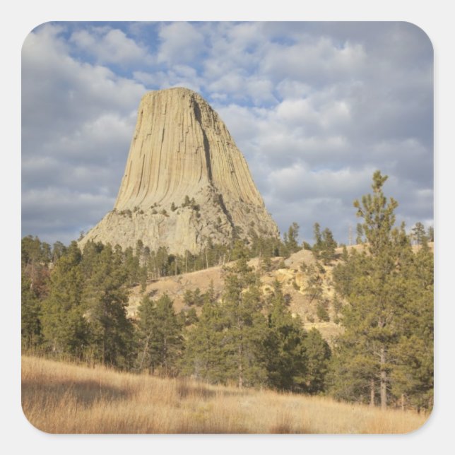 Pegatina Cuadrada Monumento Nacional Devils Tower (Anverso)