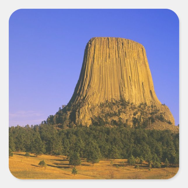 Pegatina Cuadrada Monumento Nacional Devils Tower en Wyoming (Anverso)