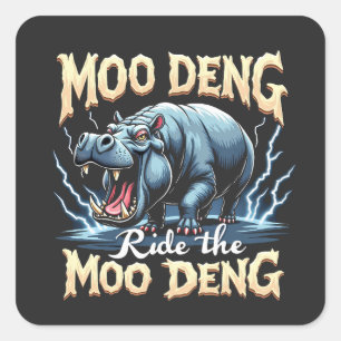 Pegatina Cuadrada Moo Deng Ride Moo Deng Gracioso Hippo
