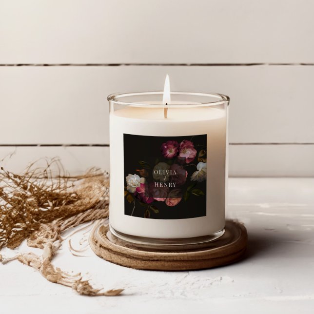 Pegatina Cuadrada Moody Floral Wedding Dark Romantic Black Burgundy (Subido por el creador)