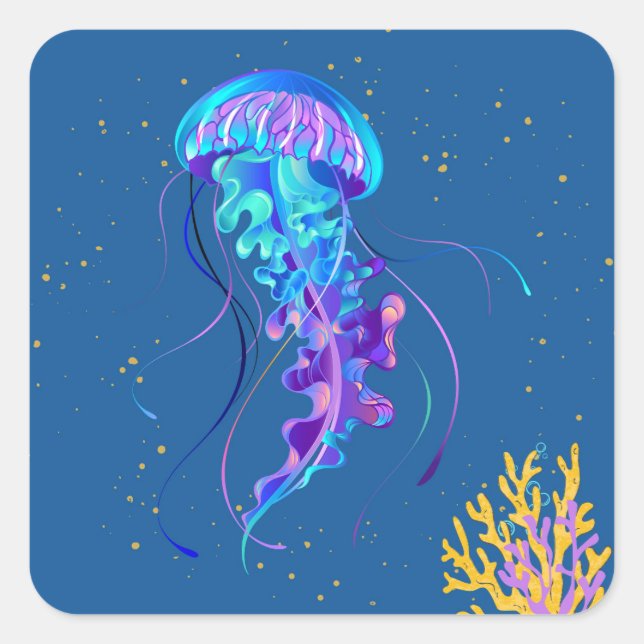 Pegatina Cuadrada Moody Jellyfish Submarino (Anverso)