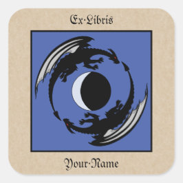 Pegatina Cuadrada Moon Dragons Fantasy Design Bookplate