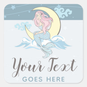 Pegatina Cuadrada Moon Mermaid y Stars Mystical Sea Siren Personaliz