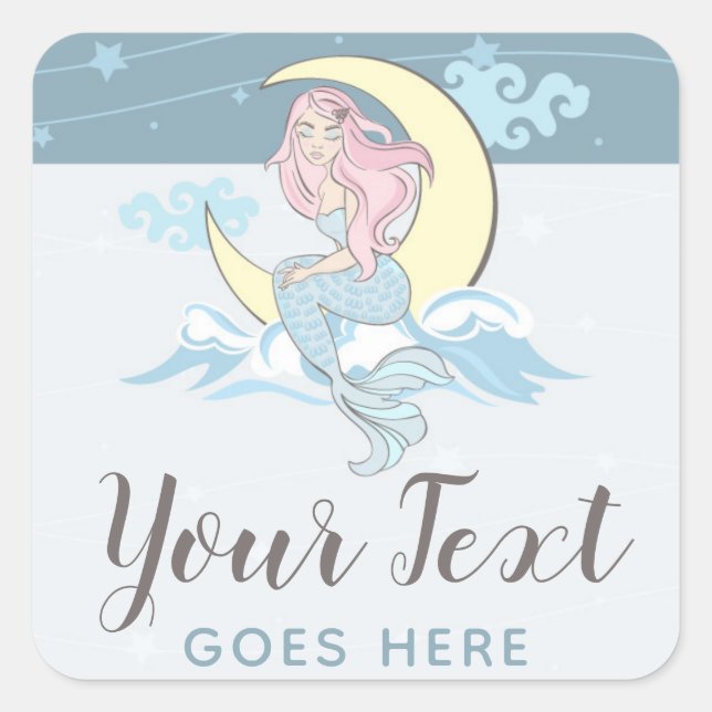 Pegatina Cuadrada Moon Mermaid y Stars Mystical Sea Siren Personaliz (Anverso)