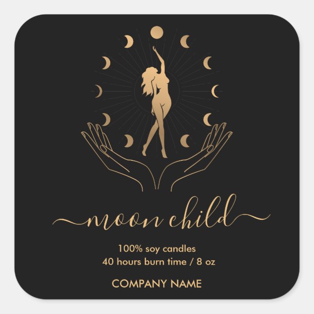 Pegatina Cuadrada Moon Mystic Witchy Candle Celestial de soja silves (Anverso)