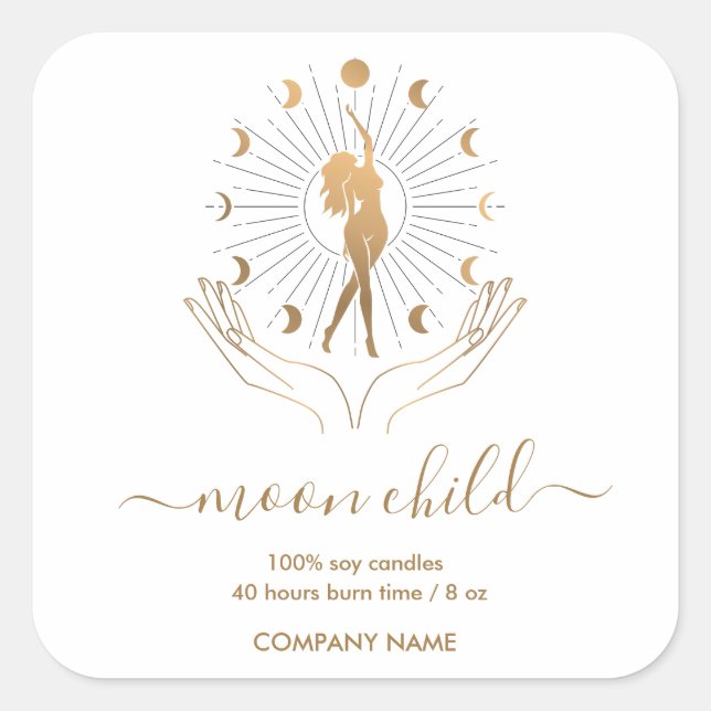 Pegatina Cuadrada Moon Mystic Witchy Celestial Willow Soy Candle Sq (Anverso)