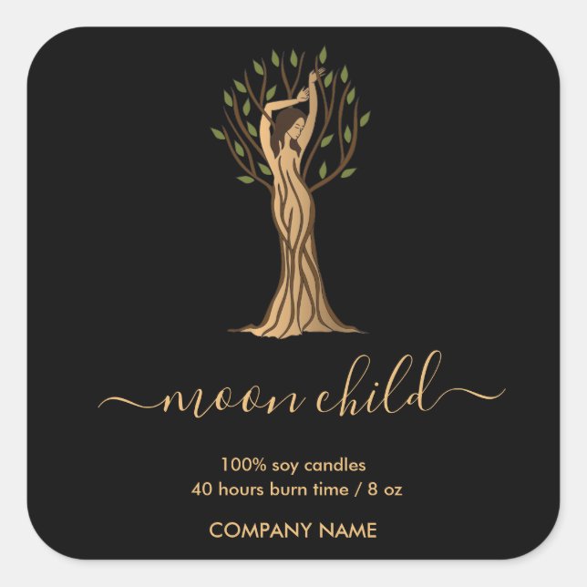 Pegatina Cuadrada Moon Mystic Witchy Celestial Willow Tree (Anverso)