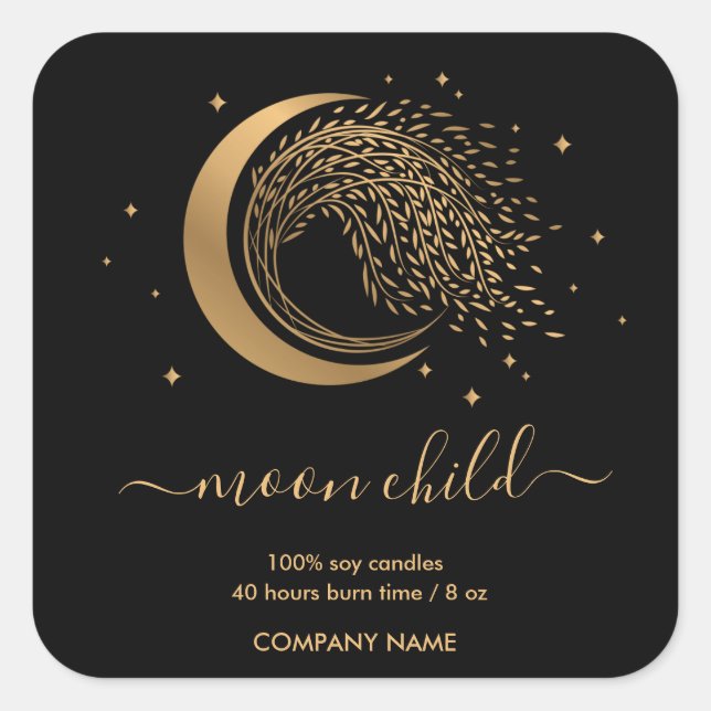 Pegatina Cuadrada Moon Mystic Witchy Celestial Willow Tree Square St (Anverso)
