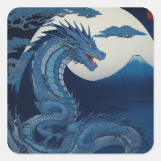 Pegatina Cuadrada Moonlit Dragon of Fuji Square Sticker