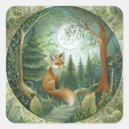 Pegatina Cuadrada Moonlit Forest Fox