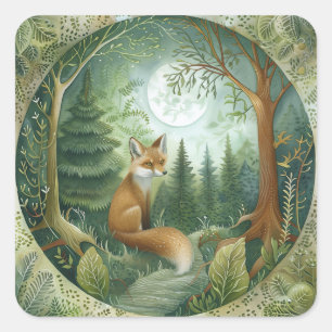 Pegatina Cuadrada Moonlit Forest Fox