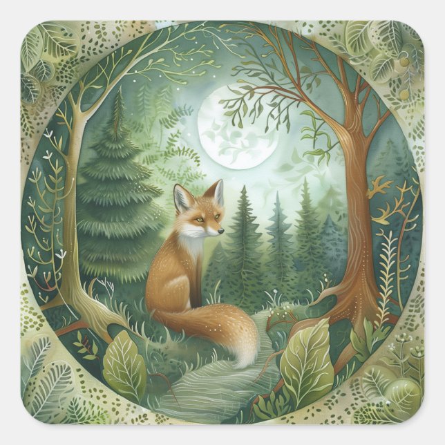 Pegatina Cuadrada Moonlit Forest Fox (Anverso)